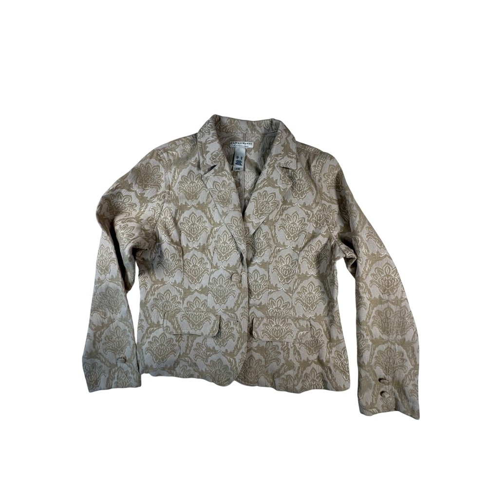 Crazy Horse Blazer Womens XL Beige‎ Tan Jacquard Damask Floral Jacket